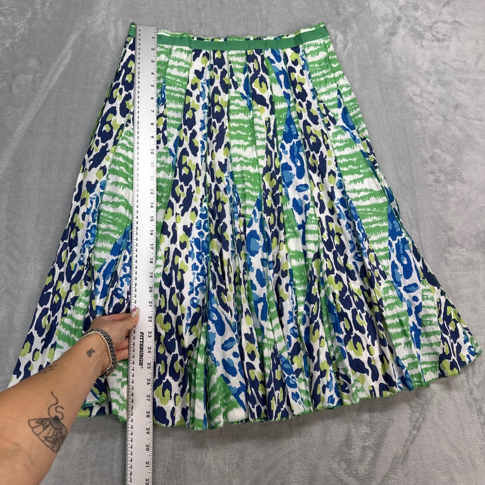 Focus Lifestyle Womens 10 Green Blue Abstract Animal Print Cotton Midi Skirt - Picture 2 of 5